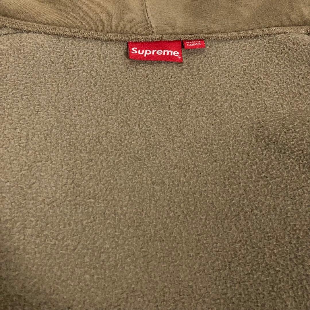 SUPREME フルジップパーカー スモールロゴ 刺繍 裏起毛 ベージュ L.