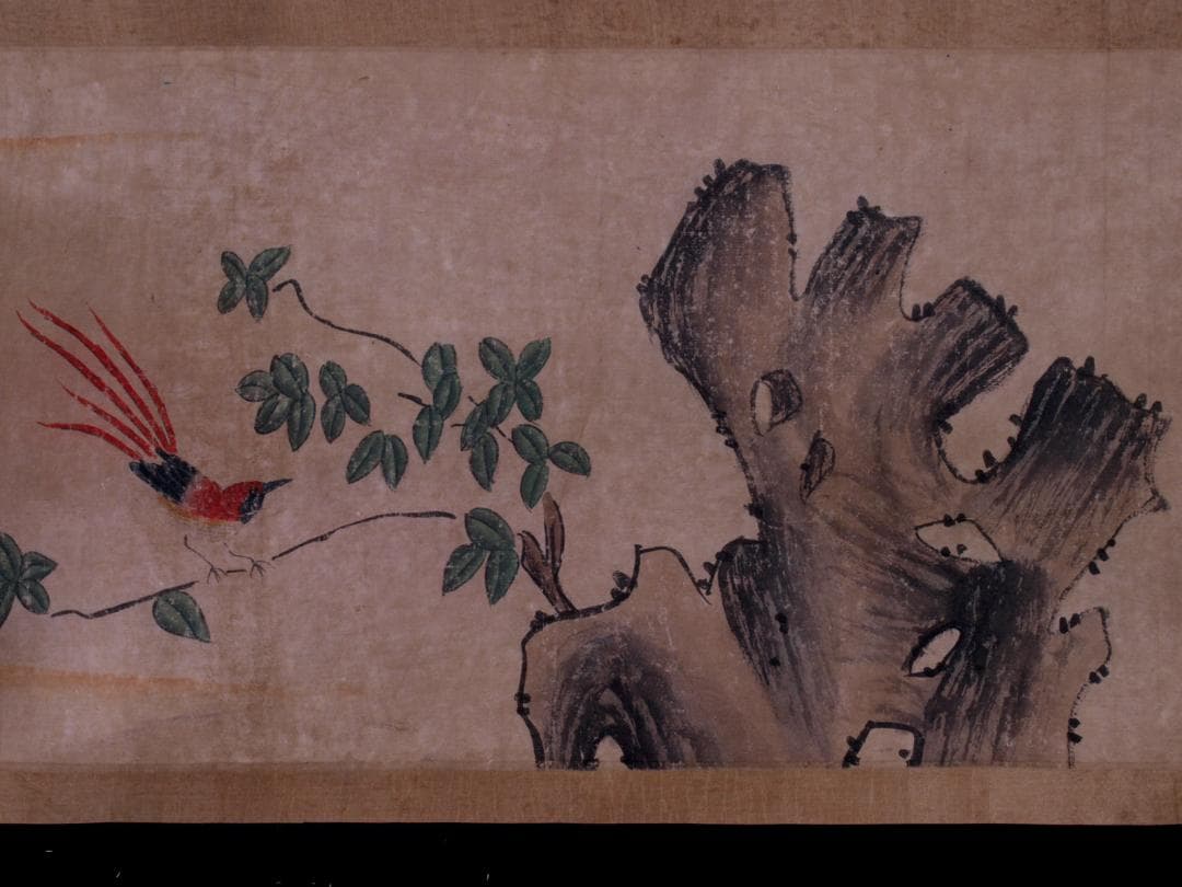 骨董掛け軸】俊鸟登枝 中国清時代 掛け軸 捲り AK197A14-3