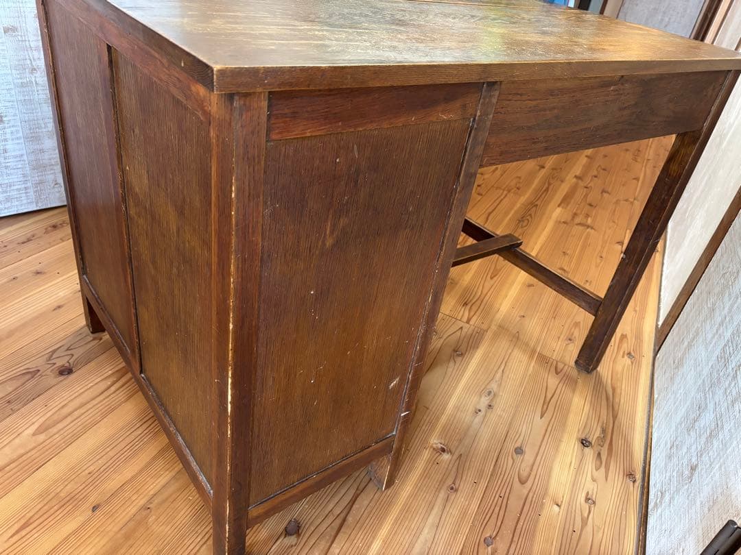 アンティーク レトロ 木製デスク 5引き出し付き