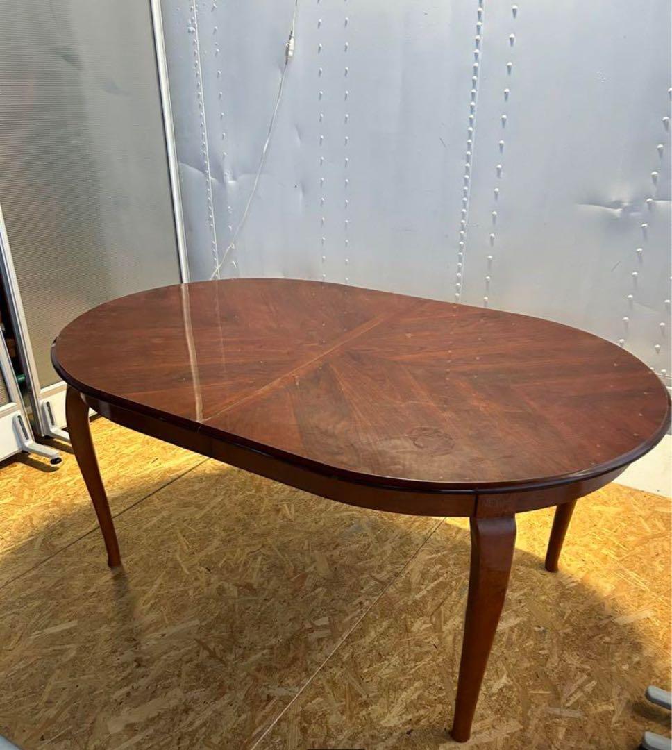 【値下げ】伸長式木製楕円形ダイニングテーブル　アンティーク