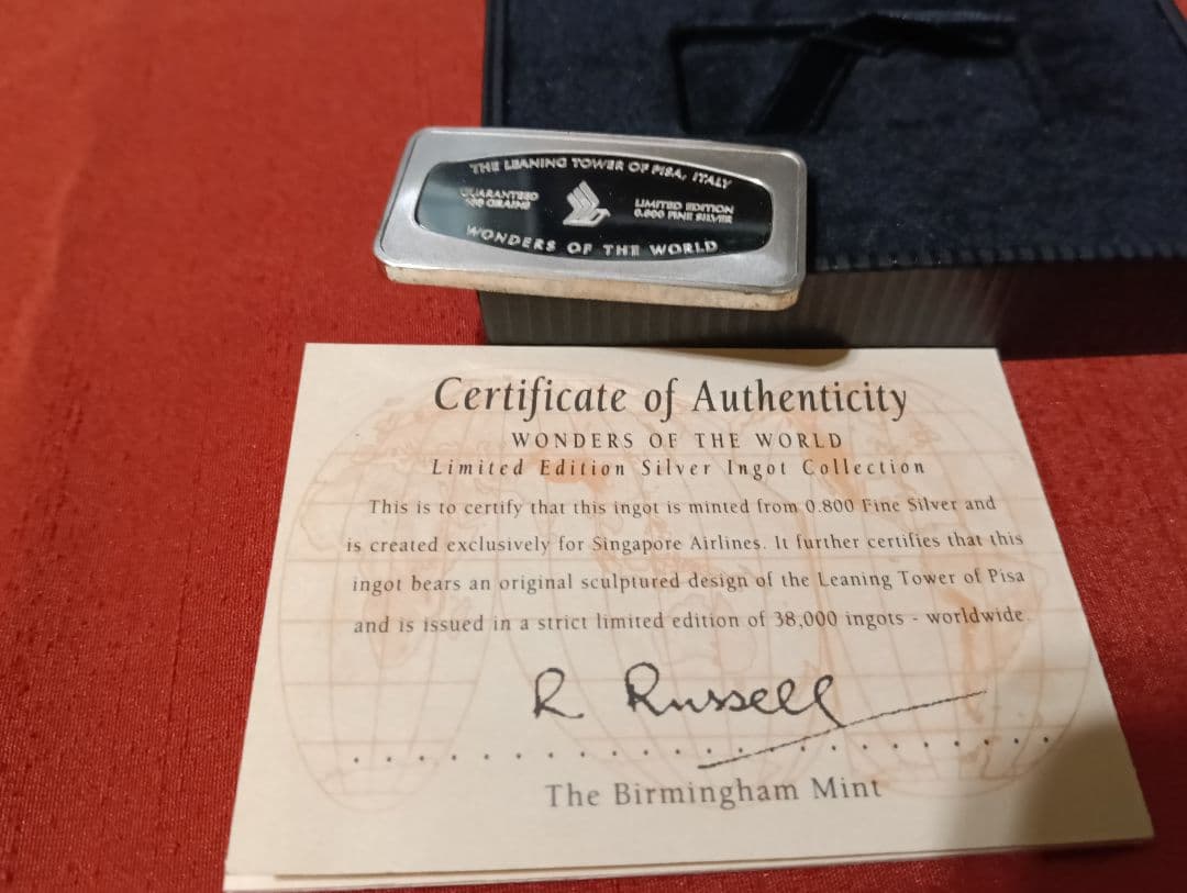 ☆激レア☆『世界の七不思議』SILVERインゴット・ピサの斜塔・品位：.800