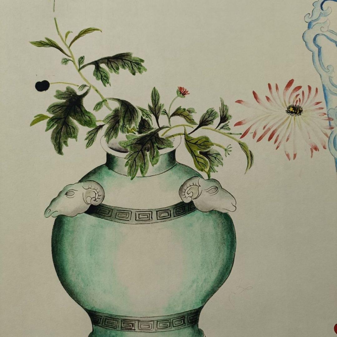 梅蘭芳《瓶菊図》 三尺中堂掛軸｜中国近代名人書画｜花卉画