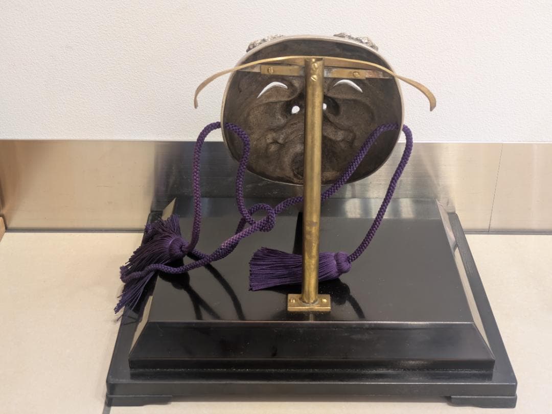 金工師 中野美海作 銀製 翁乃面 置物 681.5g 面&紐 ガラス