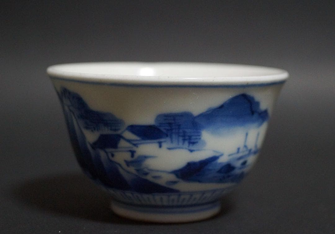 煎茶道具 古染付『鳥花図』煎茶碗五客セット/ 煎茶道具☆時代物☆4D0302