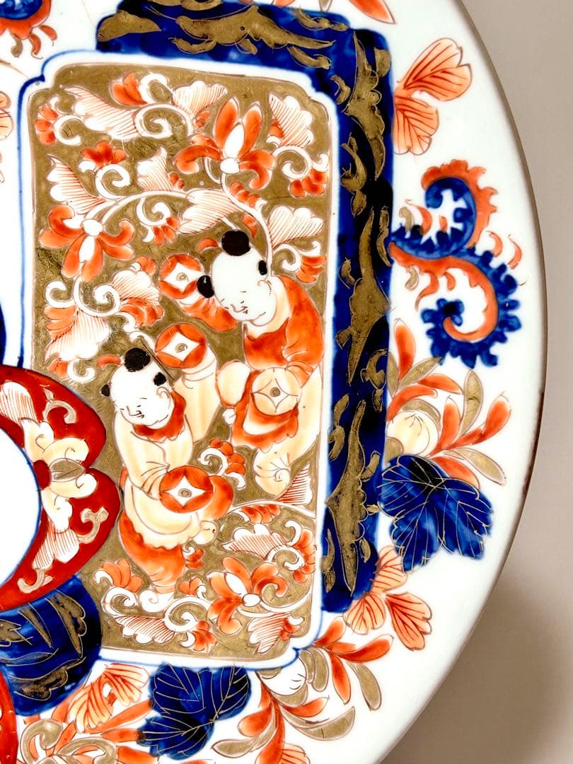 悲劇の精磁会社 染錦唐子鳳凰文大皿 明治伊万里 有田焼