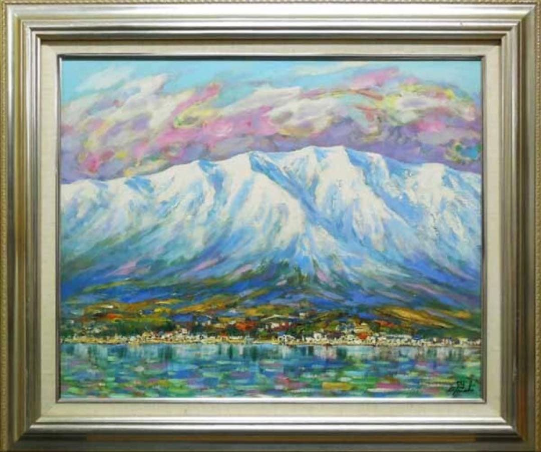 真作＊ 大判大作 田中均「雪の比良(比良天望)」キャンバスに油彩琵琶湖