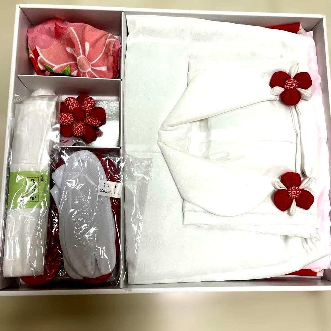 七五三 着物セット 赤とピンクの花柄
