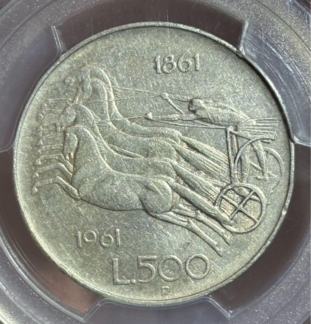 1961年イタリア トウッリタ女神 500 リレ統一記念銀貨 PCGS認証