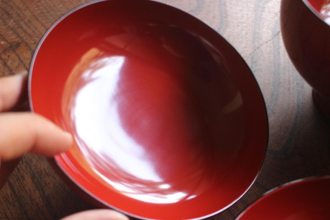 デッドストック！極上朱漆に風情ある網目文の美しい大椀2点（検