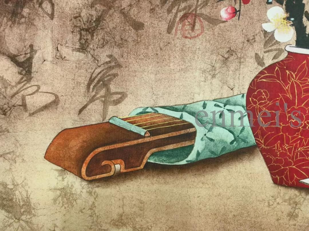 中国古美術 郎世寧作款 福慶如意図 横幅 宣紙 手描き 巻き物 古美味