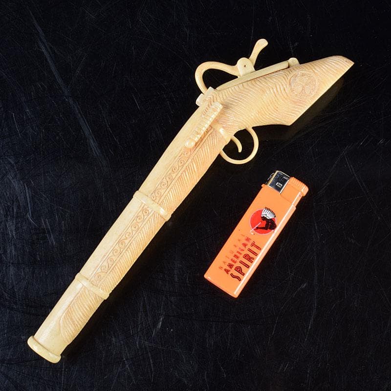 時代提げ物 獣骨彫刻 銃型 矢立 筆入 C 9209