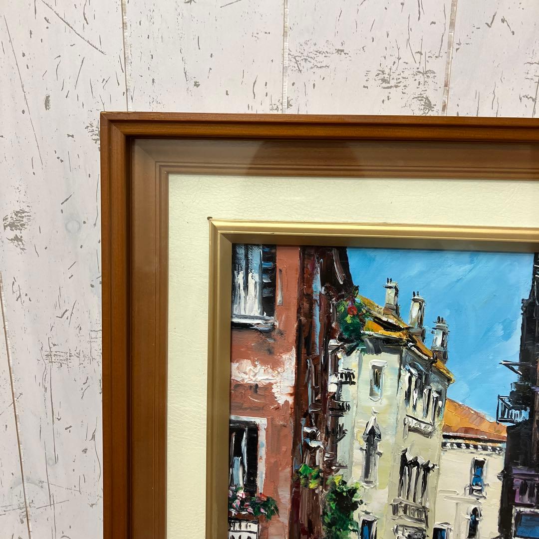 昭和レトロ 絵画 油彩画 油絵 風景画 街並み 額装 額縁 額入り アート