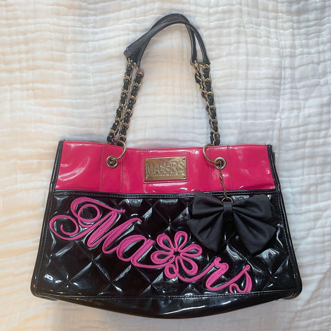 00s 超希少 MARS リボンチャーム付きロゴ刺繍キルティングバッグ 姫ギャル