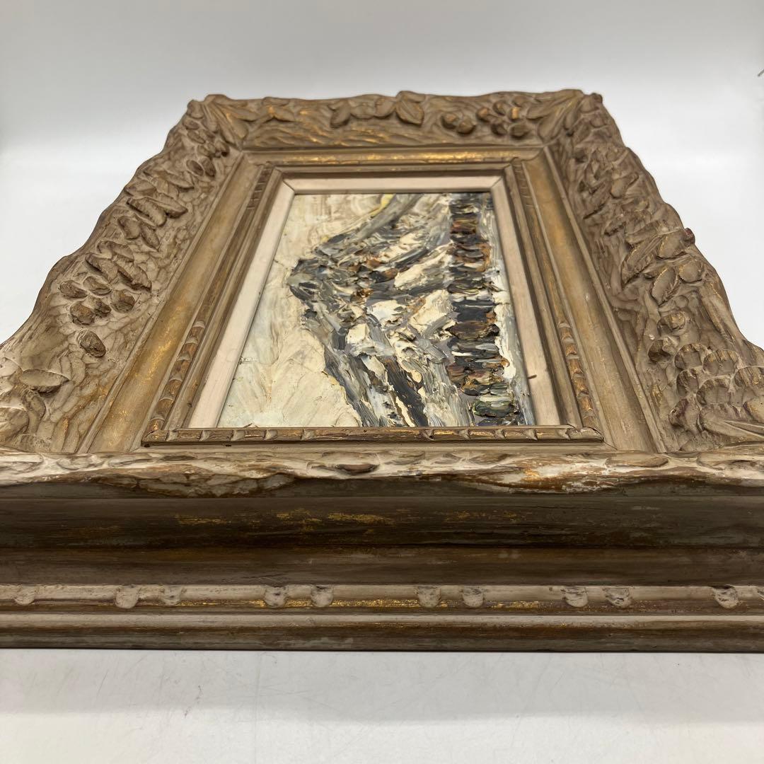 妹尾正雄 油彩 「妙高山」 画寸27×14cm 独立美術協会会員 美術品