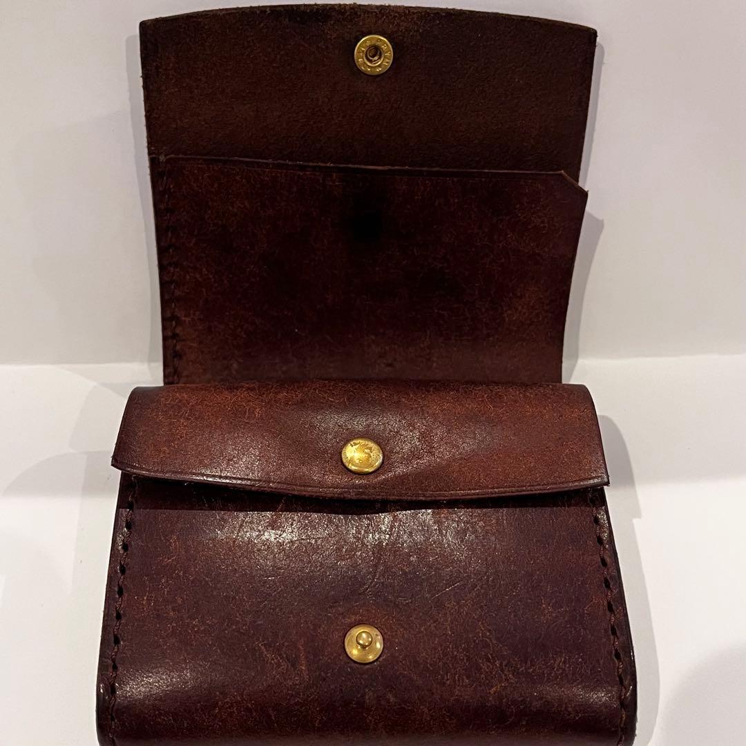 お札が折らずに入る 二つ折り財布 イタリアンレザー ハンドメイド ブラウン