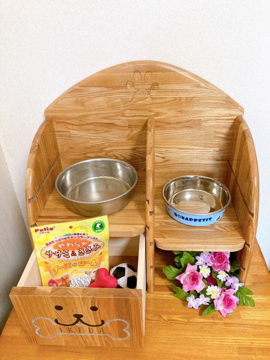 高級食器スタンド 犬用 ペット オーダーメイド 大型犬用 名前彫刻 贈り物