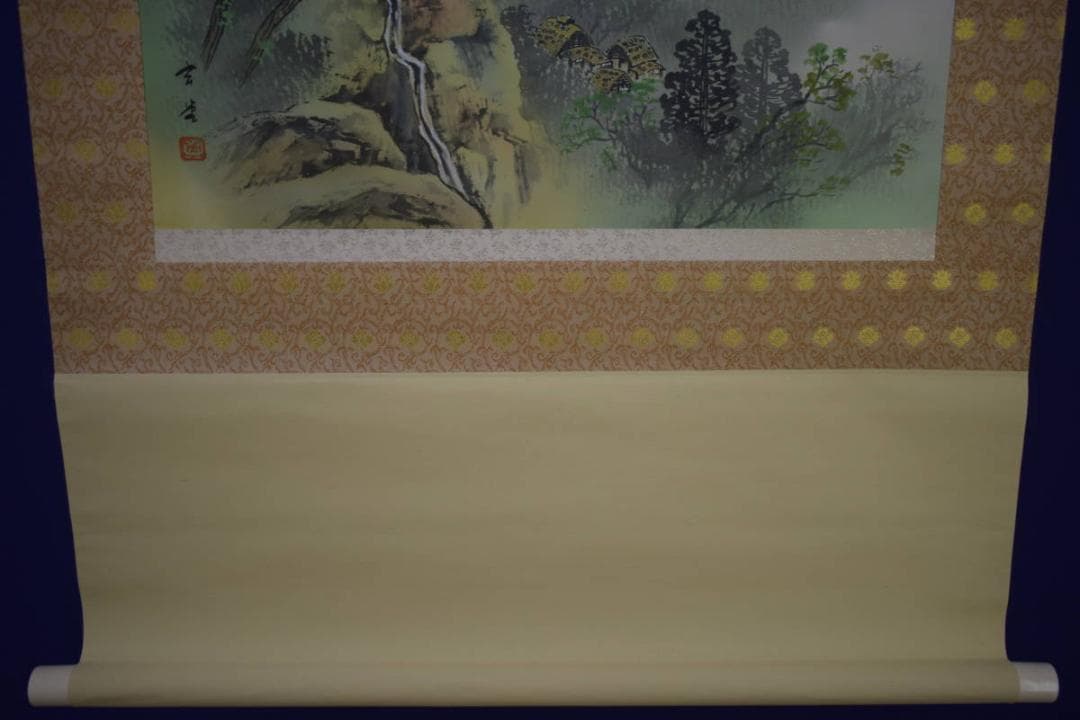 真作/玄堂/青緑山水図/桐共箱付/布袋屋掛軸HJ-92