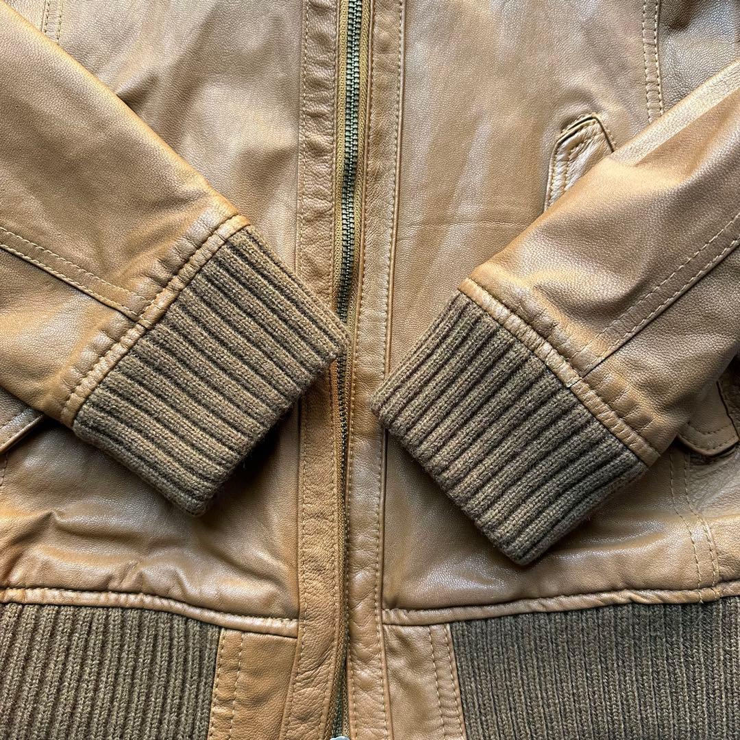 希少色 タケオキクチ ゴートスキン ライダース シングル 茶 リブ