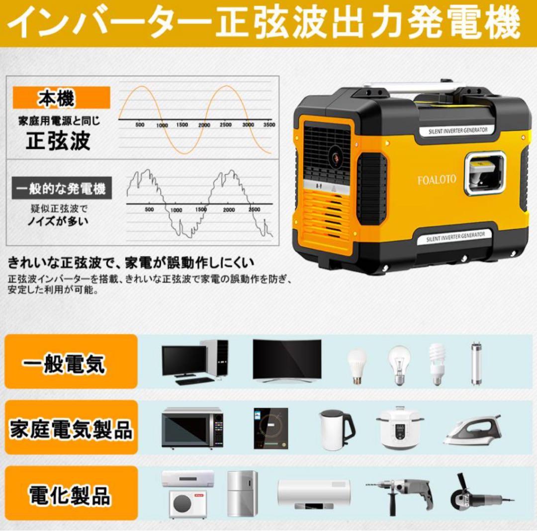 FOALOTO インバーター防音型　新品　発電機　1.88KVA 黄色