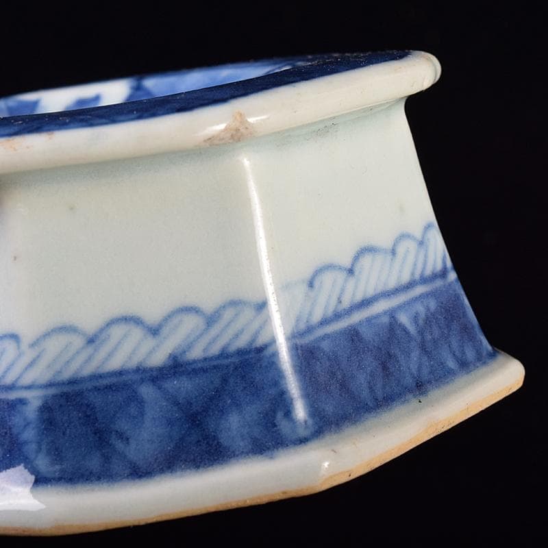 中国 青花 山水文 八角水孟 筆洗 V R7988 美術品・アンティーク