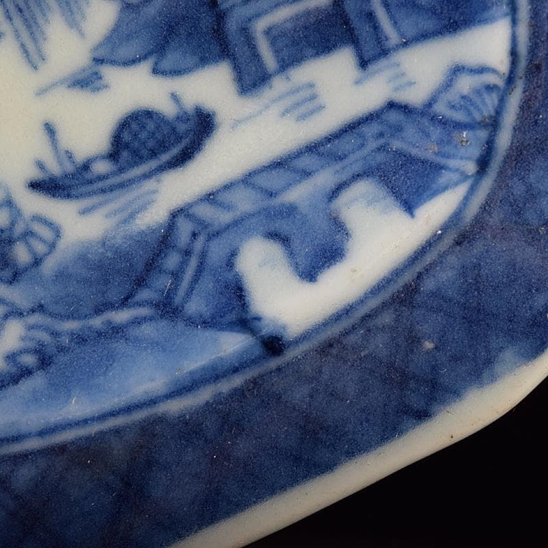 中国 青花 山水文 八角水孟 筆洗 V R7988 美術品・アンティーク