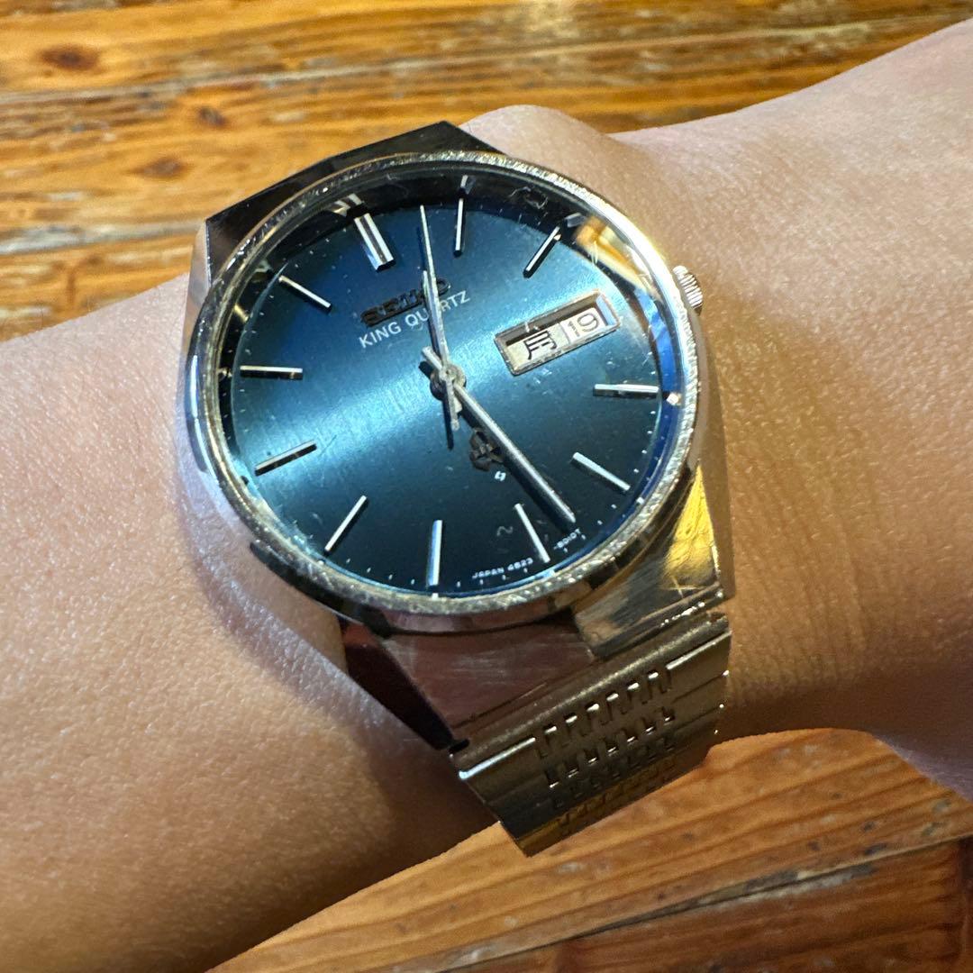 SEIKO キングクォーツ　腕時計 ブルー　稼動品　4823-8010 美品