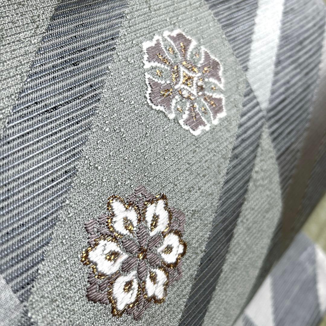 正絹　袋帯《幾何学　花紋様》