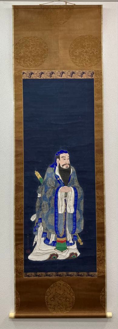 小川破笠【孔子】紙本　掛軸　2重箱（松尾芭蕉　英一蝶）