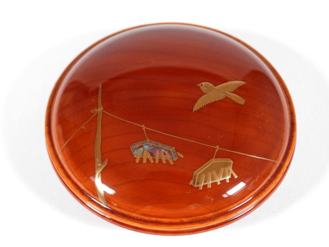 蒔絵師 吉田華正 作 鳴子雀 蒔絵 香合 春慶塗 螺鈿 香道具 茶道具 共箱