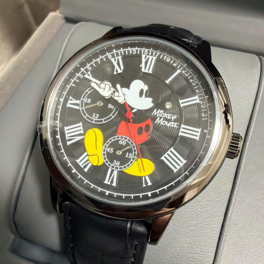 【未使用】ディズニー クオーツ ウォッチ ブラック スワロフスキー 稼働品