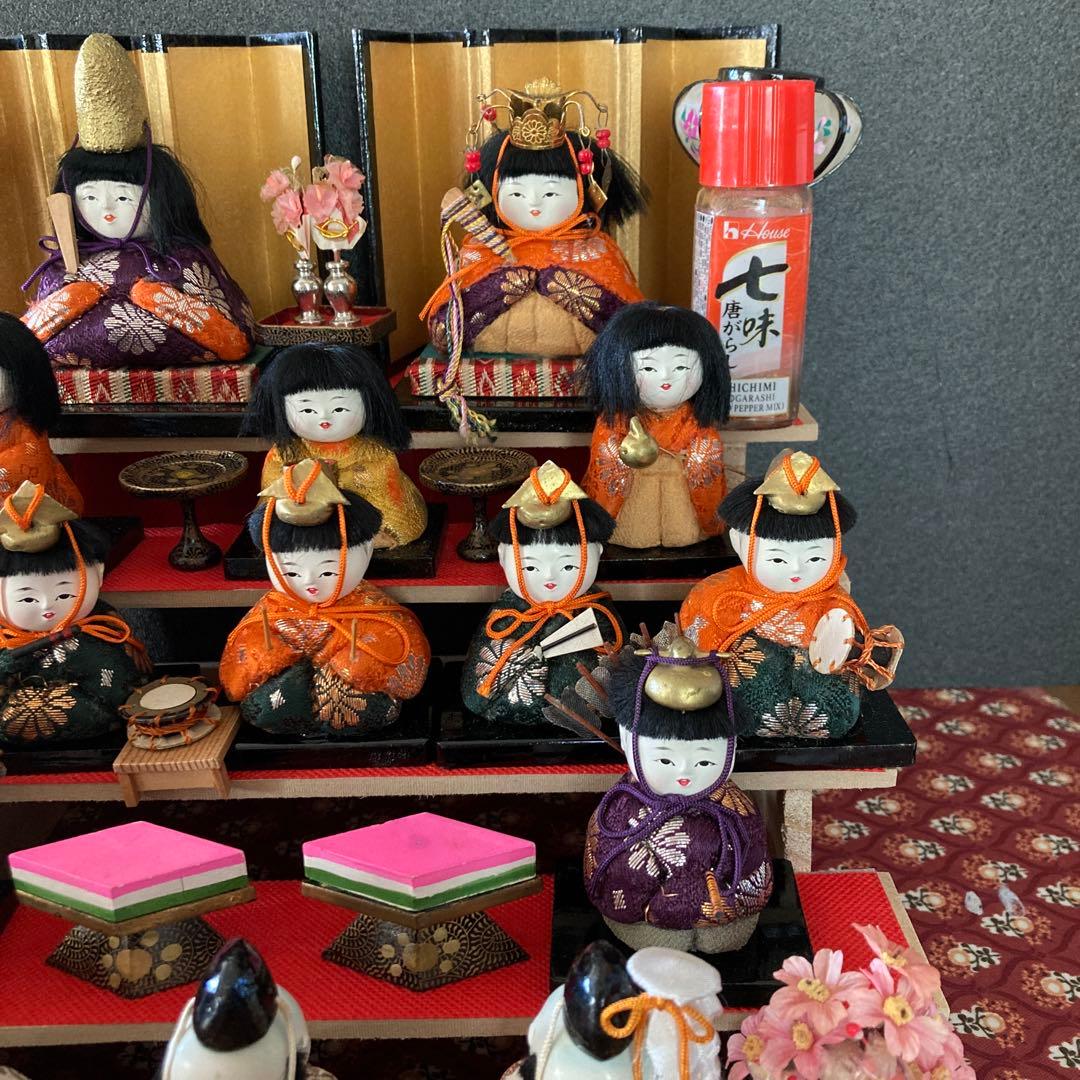 雛人形　ソラ　アンティーク　小さな豆雛木目込み十五人揃え