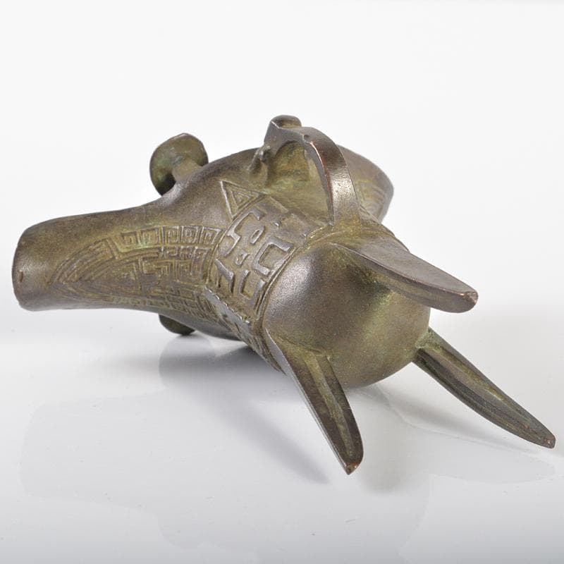 中国　漢銅器　古銅青銅　饕餮文爵 　V　R6333E