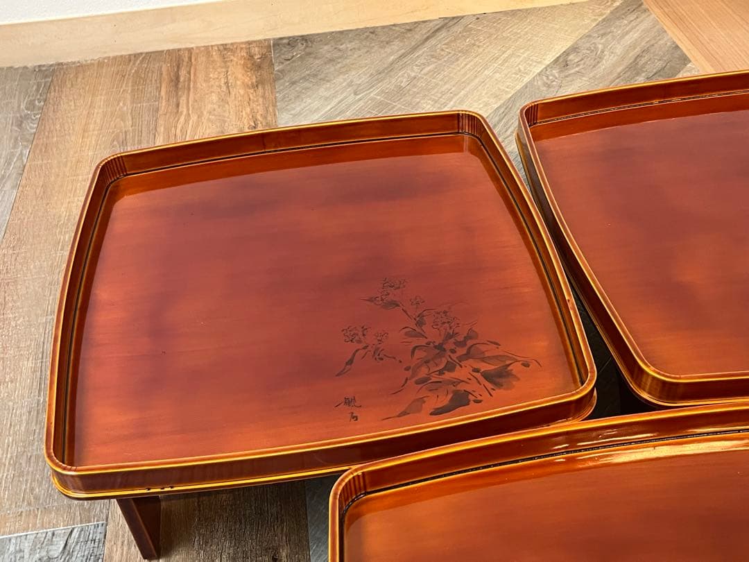 【ほぼ未使用 美品】飛騨 春慶塗 山野草会席膳 5客 共箱 茶懐石