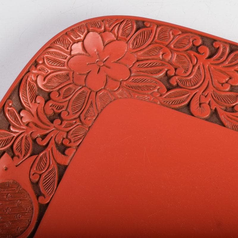 スペード　龍斎作　堆朱　花草文　御菓子器揃　時代二重箱　C　8871A