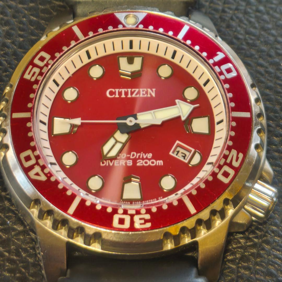 【MADE IN JAPAN】CITIZEN 赤ダイバー エコドライブ 200m