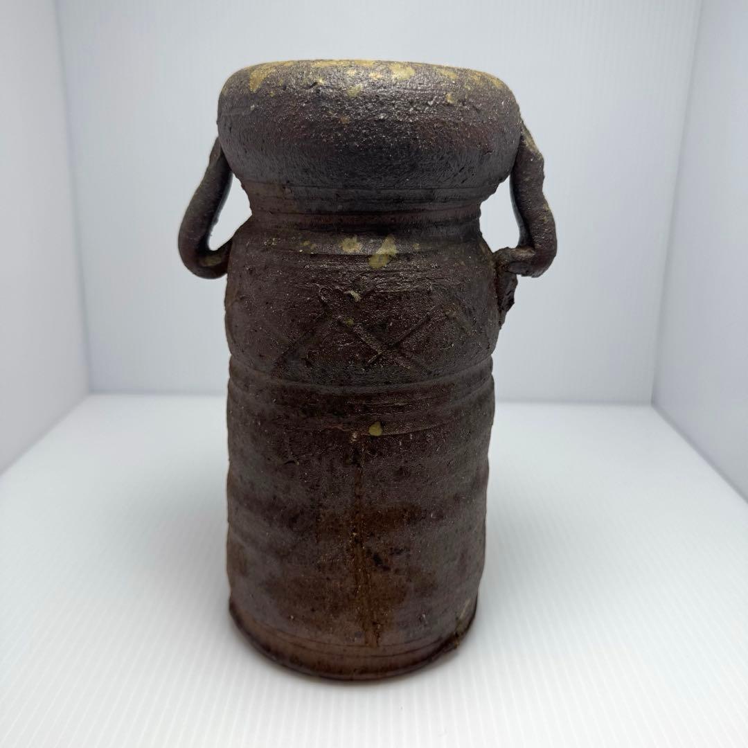 新品 越前焼 陶器 持ち手付き 花入 花瓶 花生 花器 伝統工芸 美術品 共