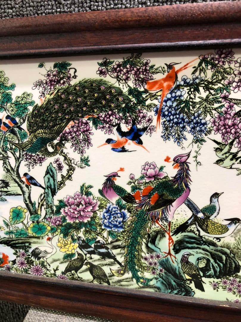 パステル花鳥陶板画 百鳥朝鳳 応接間 玄関 茶室 書斎 装飾品 工芸品