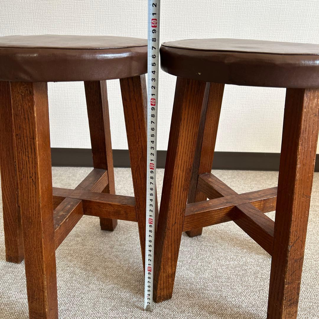 ビンテージ　ブラウン 木製 円形スツール 2個セット　天然木