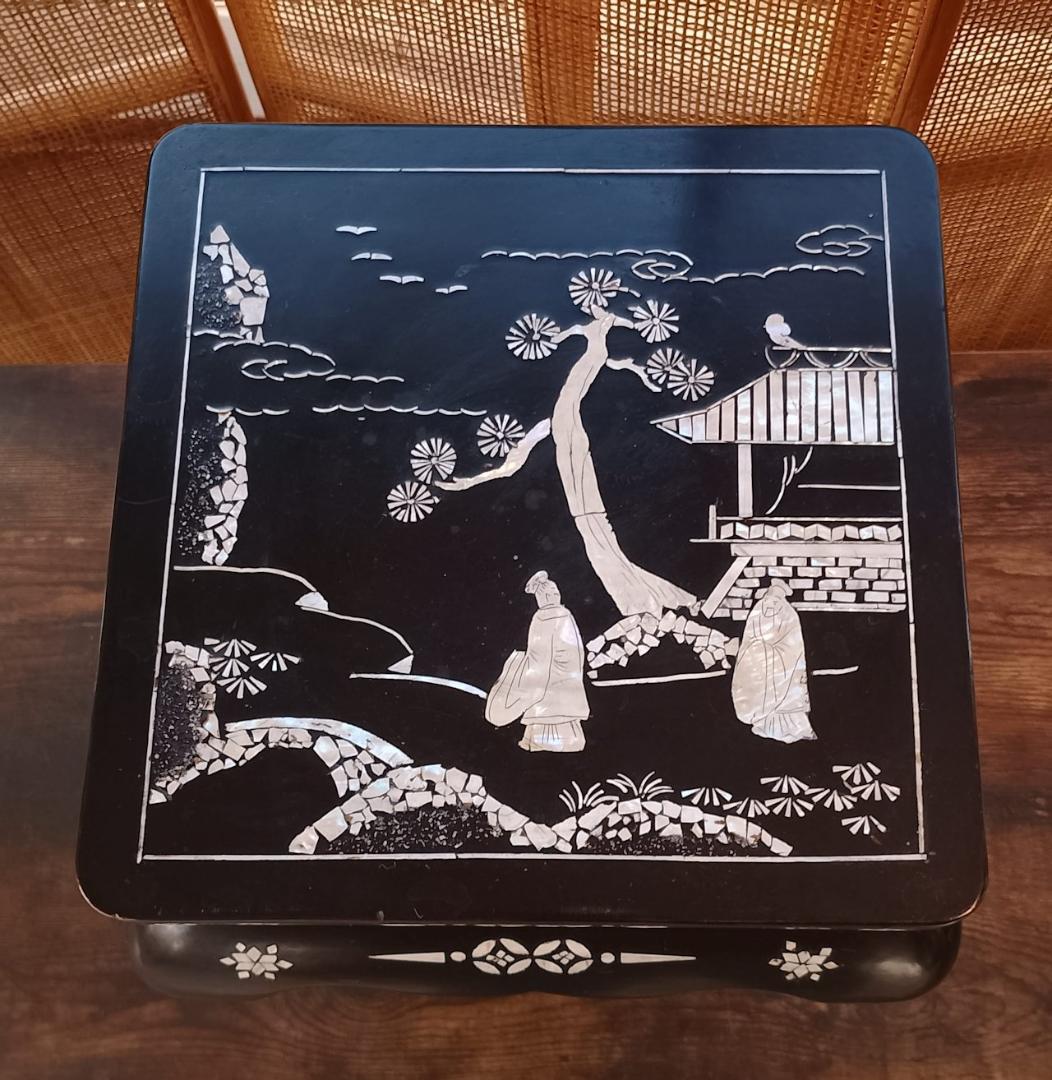 螺鈿人物風景文 卓上花台 昭和期 和工芸 飾り台