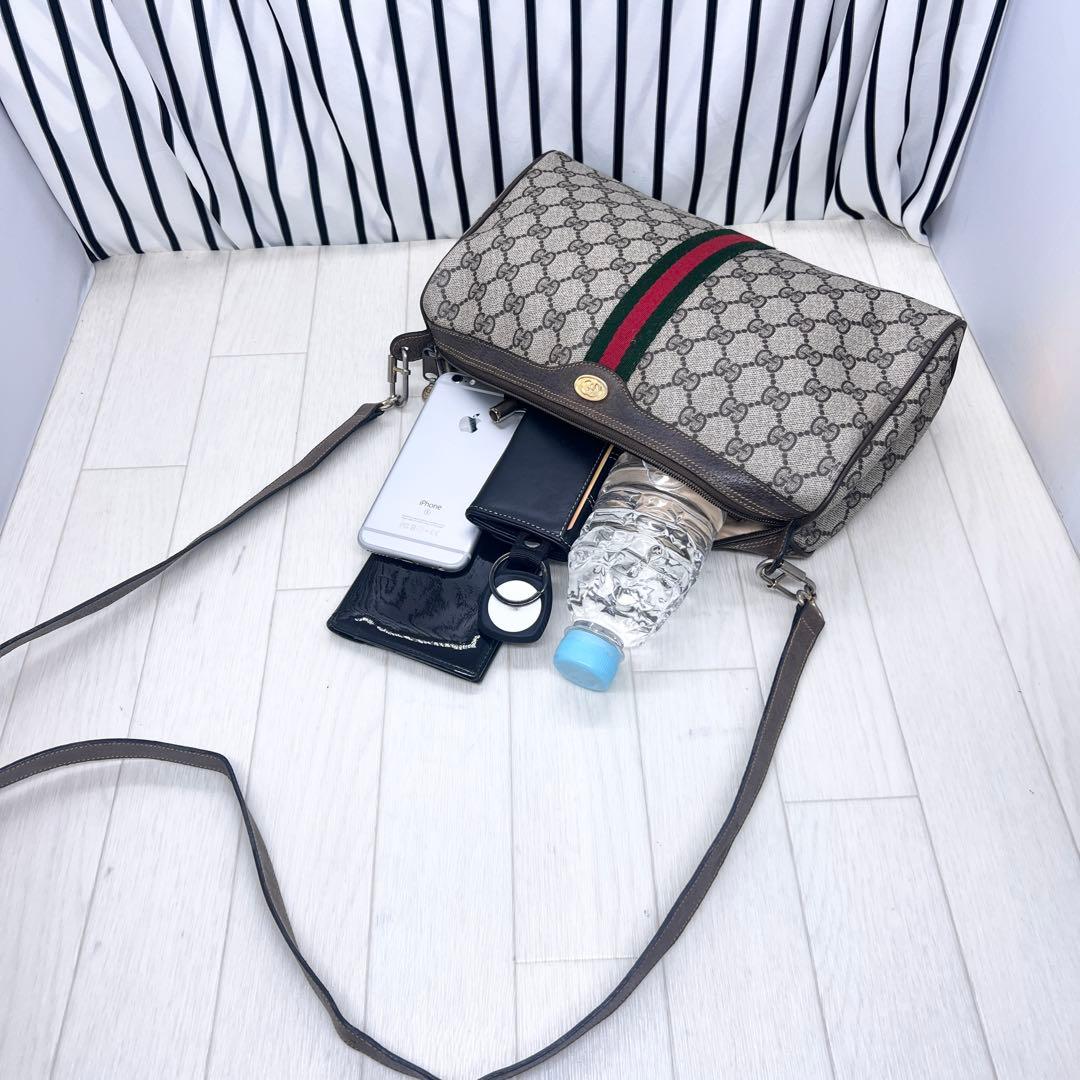 【美品】GUCCI×オールドグッチ斜めがけPVCシェリーラインショルダーバッグ