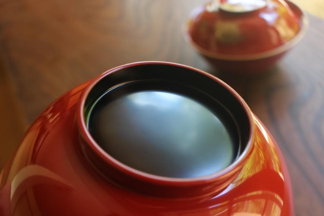 デッドストック！上質金縁朱漆に極上宝珠龍蒔絵の映えるお椀2点（検輪島塗京塗懐石椀