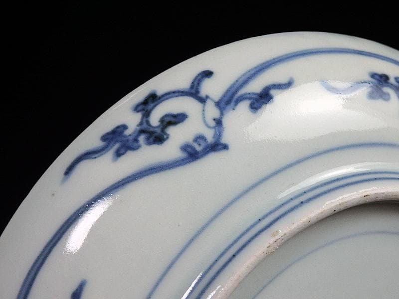 古伊万里　染付　蛸唐草に壽紋の図　６寸皿　江戸期　D075AS-BSl