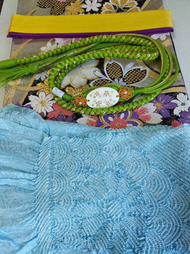 436.高級！！手仕事の花絞りと雪輪 振袖5点セット 正絹 フルセット