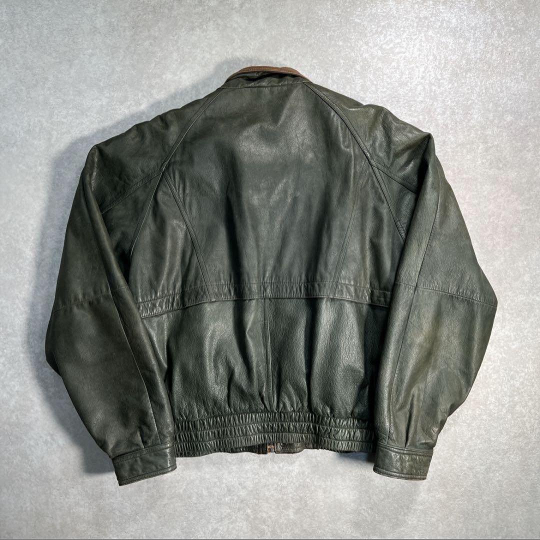 ま*つ様 90s 短丈 レザージャケット 本革 好配色 グリーン 古着 - メルカリ