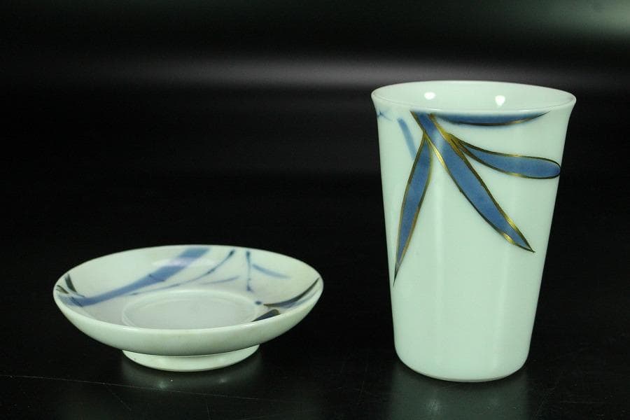 注瓶 碗 揃 金彩竹紋 杯 十二客 シロップ呑 共箱(K-RC958)