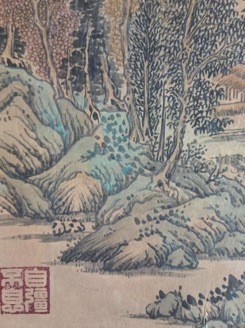 中国古美術 明代 文徴明作款 山水図 青門山上居 水墨画