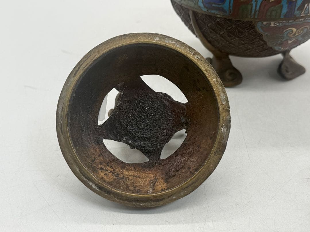 ※中国　七宝焼　獅子摘み　如意足香炉　送料込み251016