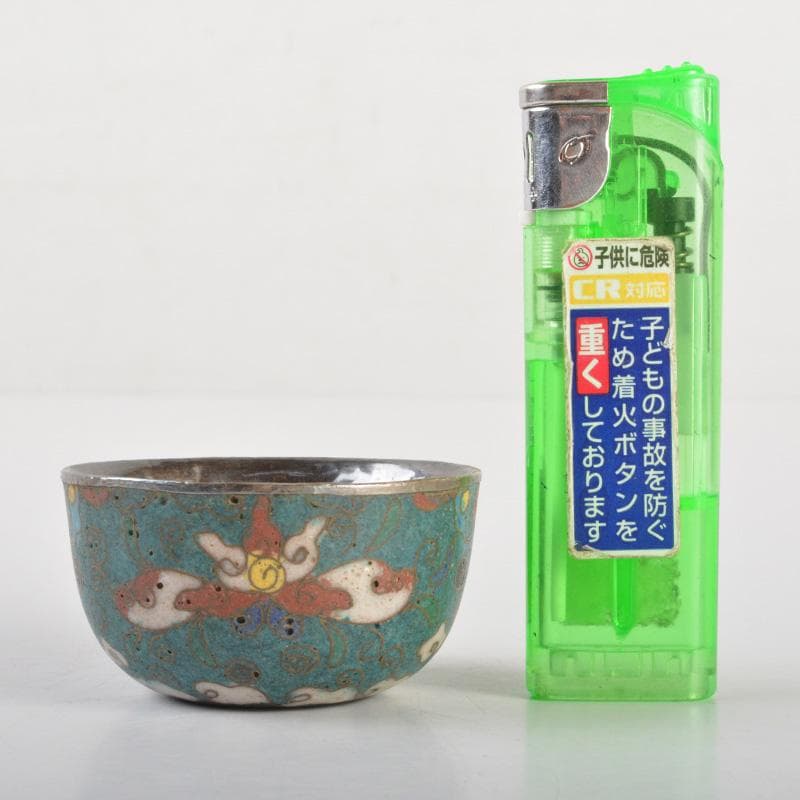 中国　唐物　古七宝内銀張　花文　盃　時代箱付　V　6485