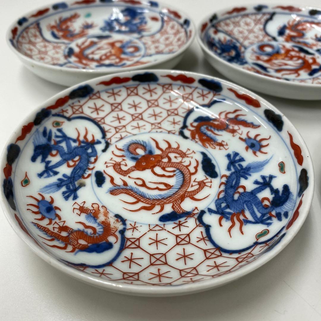 骨董品】 手描き 色絵 小皿 萬暦年製 アンティーク 5枚皿セット