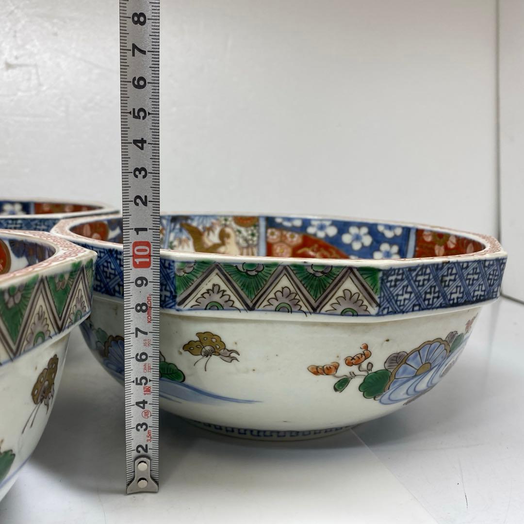 古伊万里 染錦 面取 鉢3点 麒麟図 タサコサ 東さ7-1124③